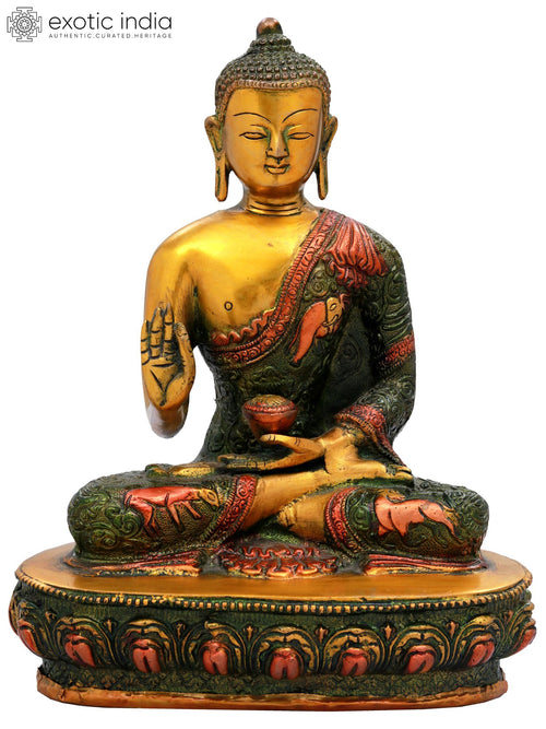 9" Shakyamuni Buddha Preaching Mudra Brass Statue Handmade