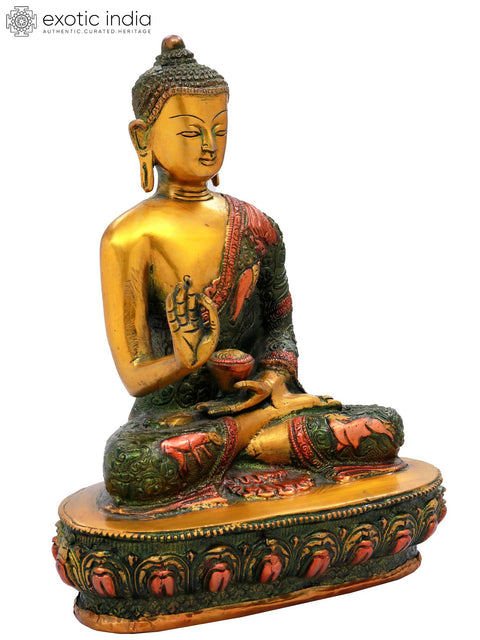 9" Tibetan Buddhist Shakyamuni Buddha in Preaching Mudra In Brass | Handmade | Made In India