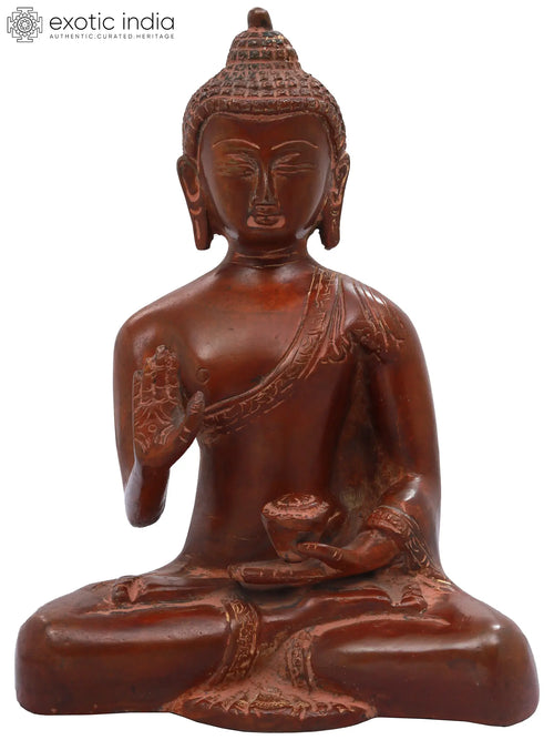7" Handmade Blessing Buddha Brass Statue for Home Decor