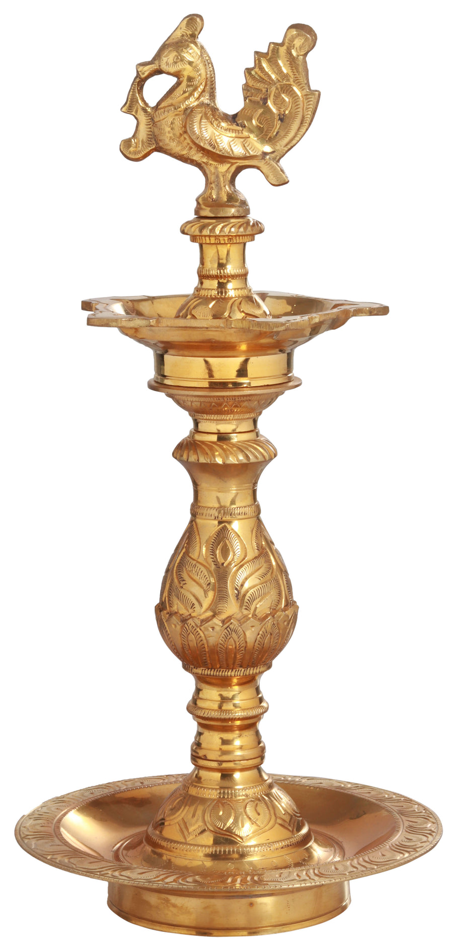12" Five Wicks Brass Puja Lamp Handmade