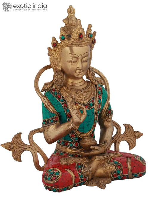 10" Crowned Buddha Preaching Mudra Brass Statue Handmade