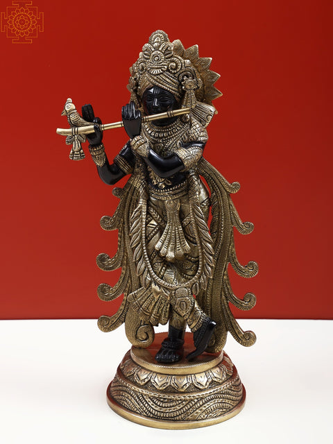 13" Brass Lord Krishna Playing Flute
