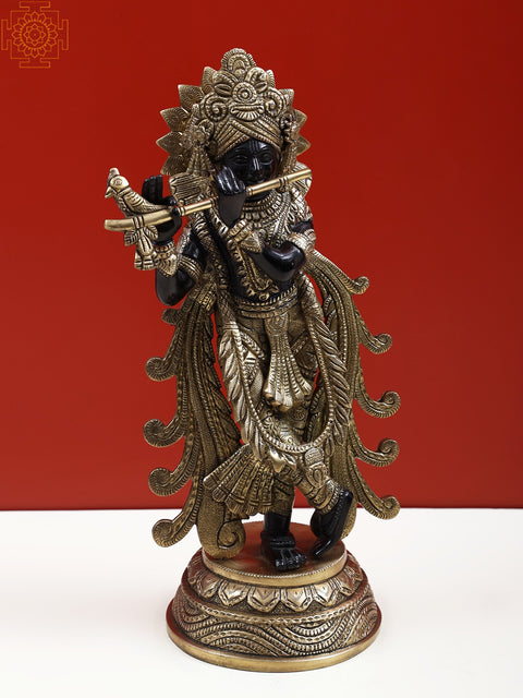 13" Brass Lord Krishna Playing Flute
