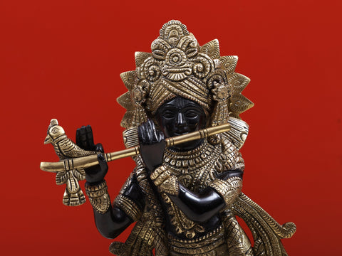 13" Brass Lord Krishna Playing Flute