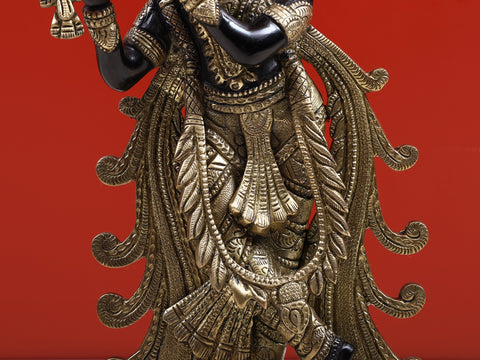 13" Brass Lord Krishna Playing Flute