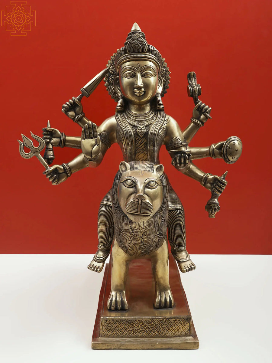 25" Handcrafted Brass Goddess Durga Statue for Home Pooja