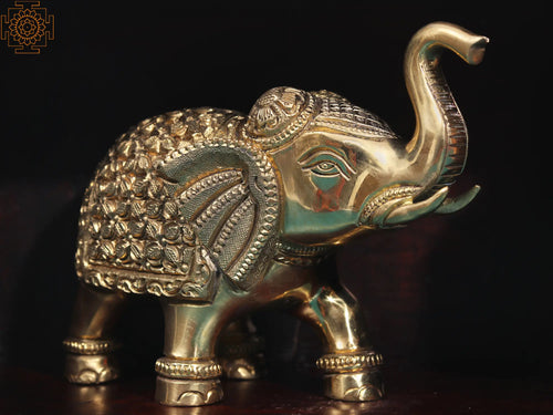 Brass Elephant Statue with Upraised Trunk for Home Decor