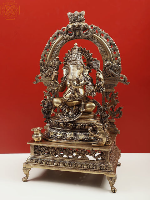 26" Brass Lord Ganesha Idol with Kirtimukha – Handcrafted Divine Blessings for Your Home