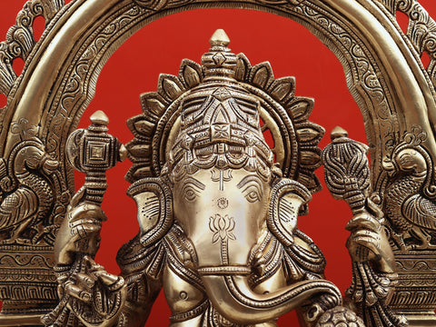 26" Brass Lord Ganesha Idol with Kirtimukha – Handcrafted Divine Blessings for Your Home