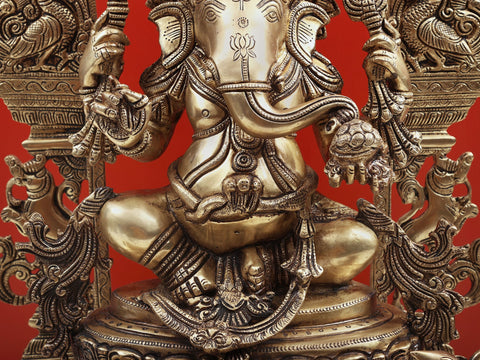 26" Brass Lord Ganesha Idol with Kirtimukha – Handcrafted Divine Blessings for Your Home