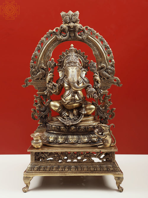 26" Handcrafted Brass Lord Ganesha Idol with Kirtimukha for Home Pooja