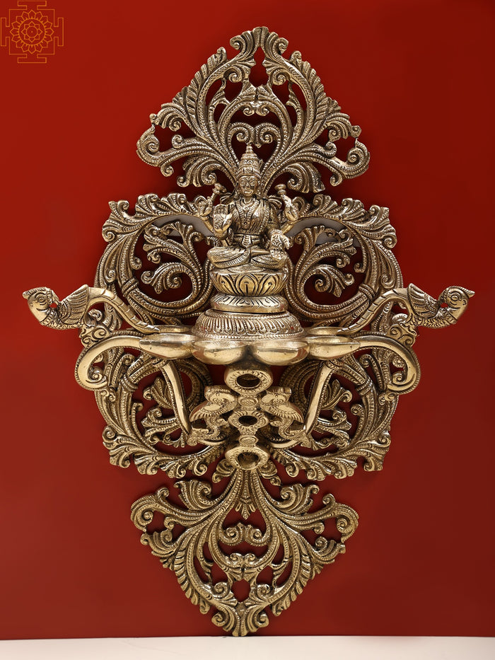 13" Brass Lakshmi Diya Wall Hanging for Pooja