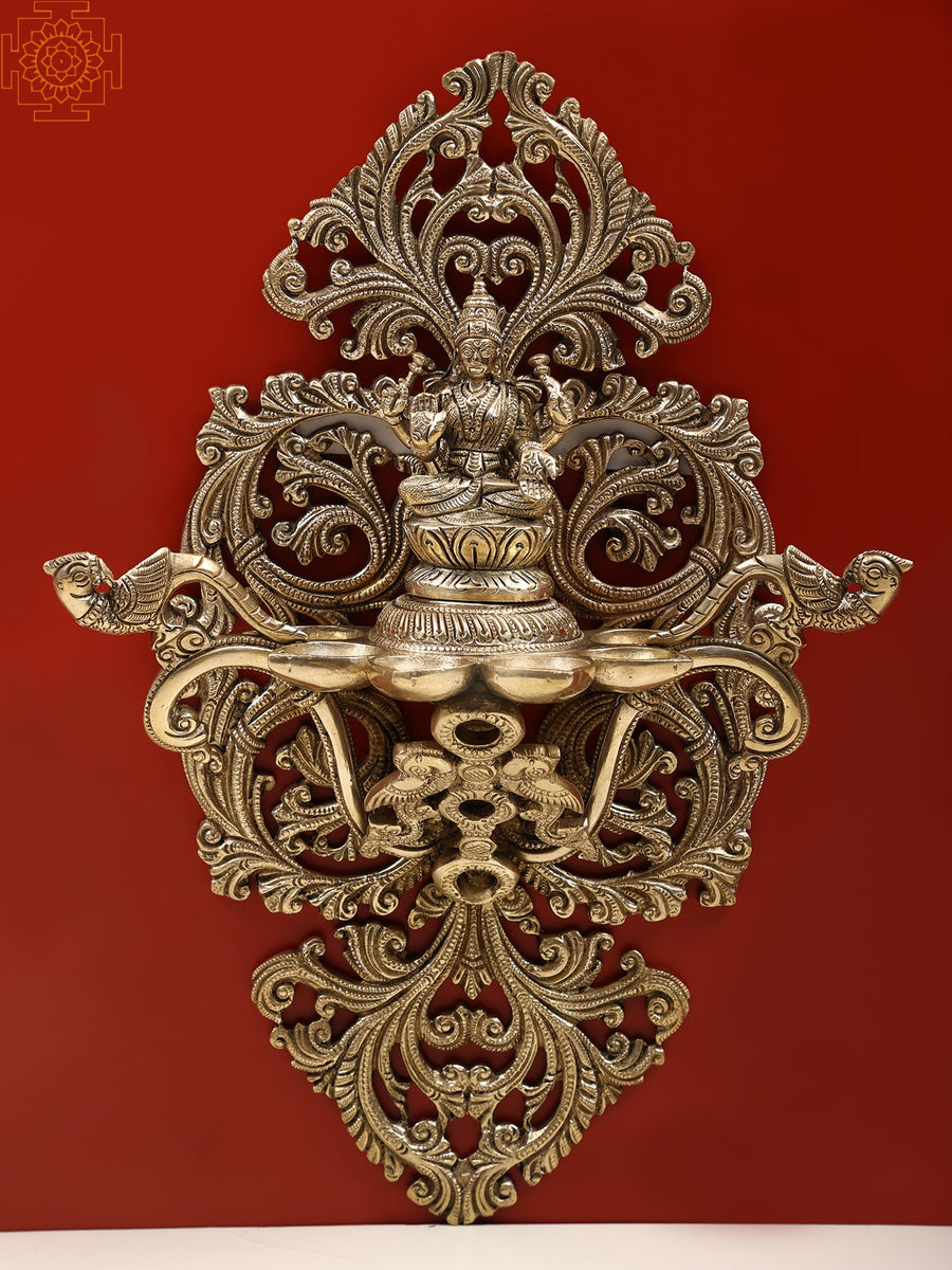 13" Brass Lakshmi Diya Wall Hanging for Pooja