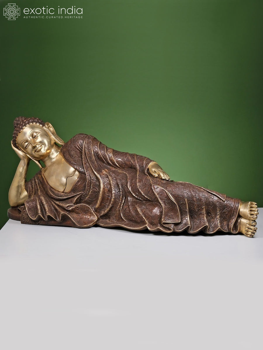 50" Large Brass Relaxing Buddha Statue for Home Decor