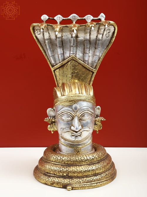 12" Brass Bhairava Shiva Statue with Seven Hooded Serpent Protection