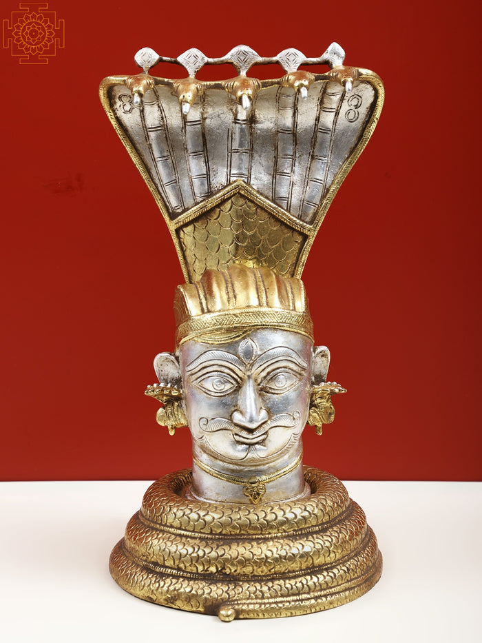 12" Brass Bhairava Shiva Statue with Seven Hooded Serpent Protection