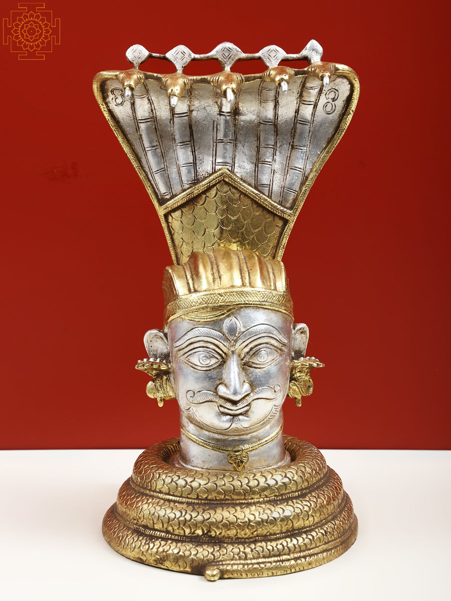12" Brass Bhairava Shiva Statue with Seven Hooded Serpent Protection