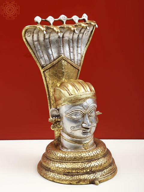 12" Brass Shiva as Bhairava Protected by Seven Hooded Serpent