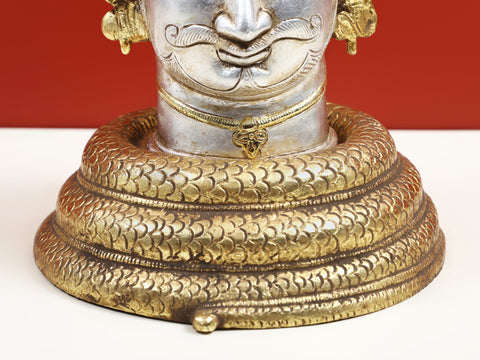 12" Brass Shiva as Bhairava Protected by Seven Hooded Serpent