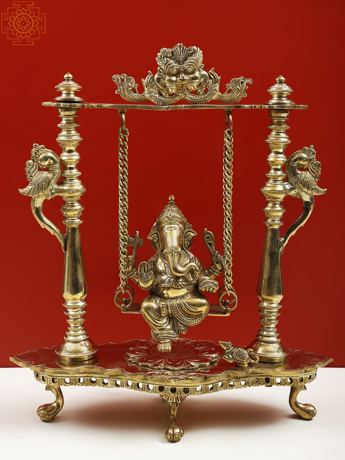 16" Handmade Brass Ganesha on Swing Statue