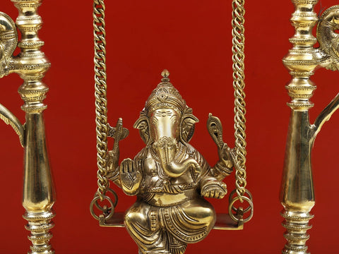 16" Superfine Brass Ganesha on Swing