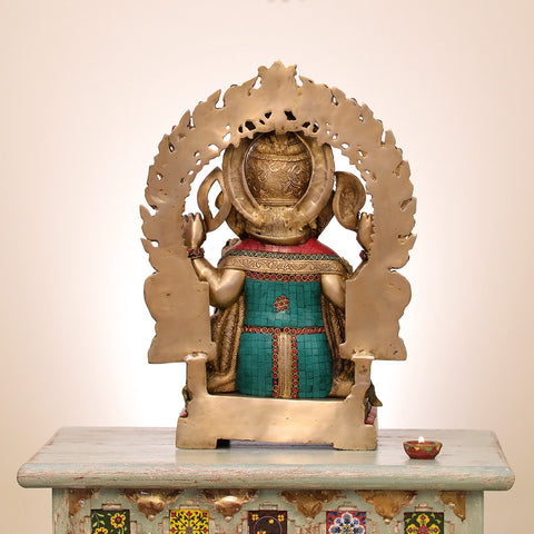 19" Brass Lord Ganesha with Inlay Work | Handmade