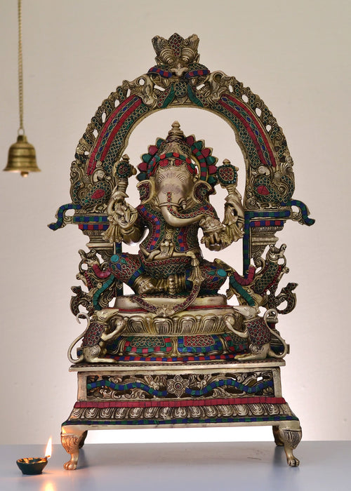 27" Handmade Brass Lord Ganesha with Arch Statue