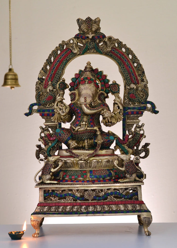 27" Handmade Brass Lord Ganesha with Arch Statue