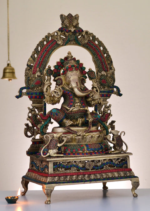 27" Brass Lord Ganesha with Arch | Handmade