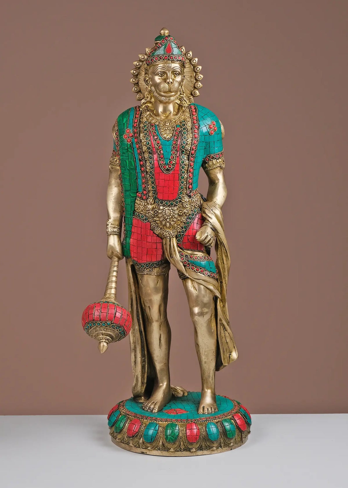 Brass Sankat Mochan Hanuman Ji Statue with Inlay Work | Handmade