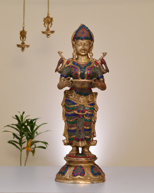 29" Handmade Brass Lakshmi Statue with Inlay Work