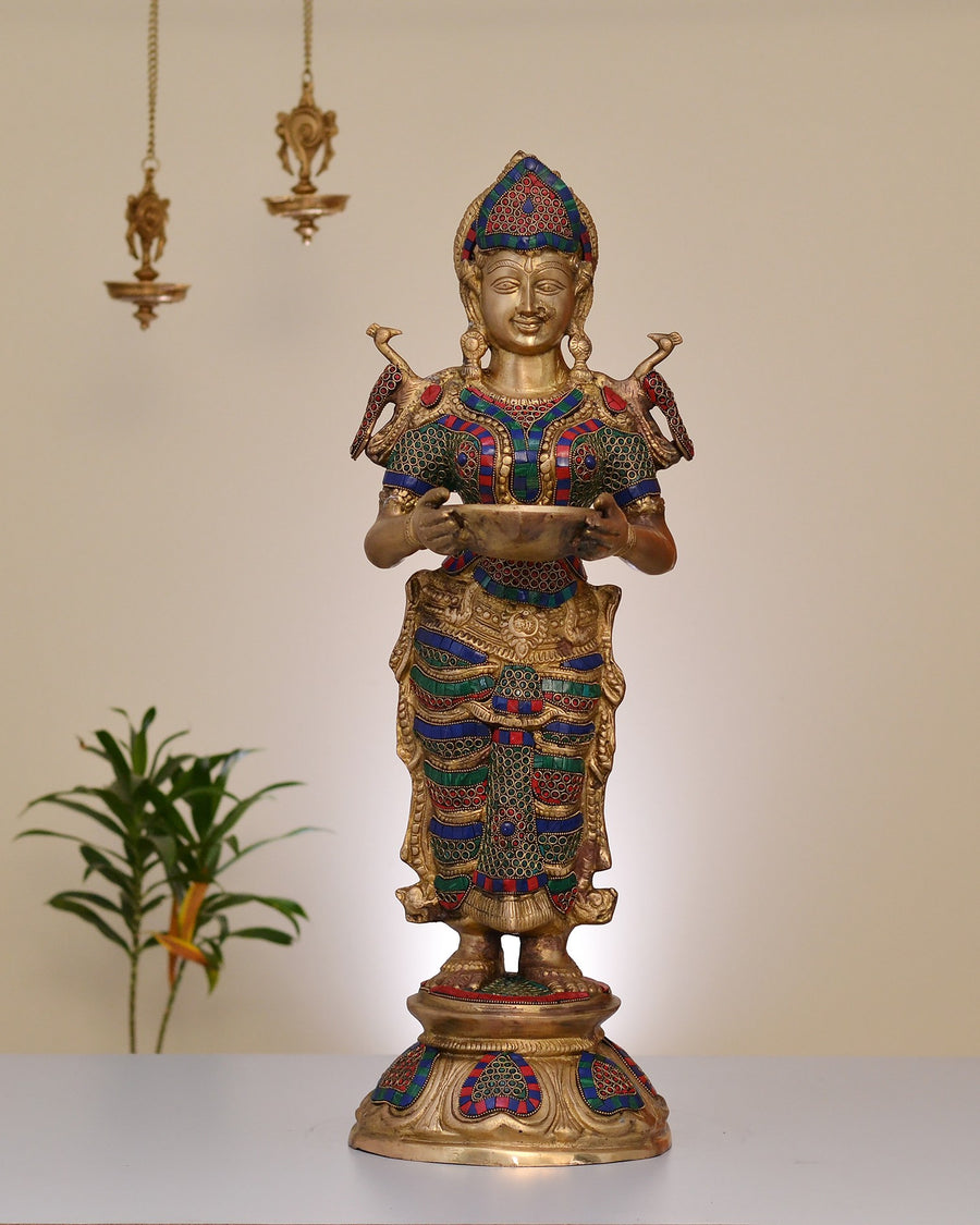 29" Handmade Brass Lakshmi Statue with Inlay Work