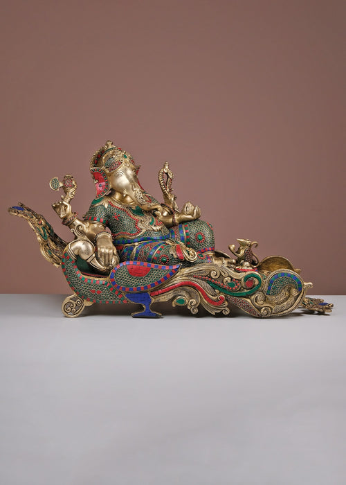 17" Handmade Ganesha Brass Statue with Inlay Work