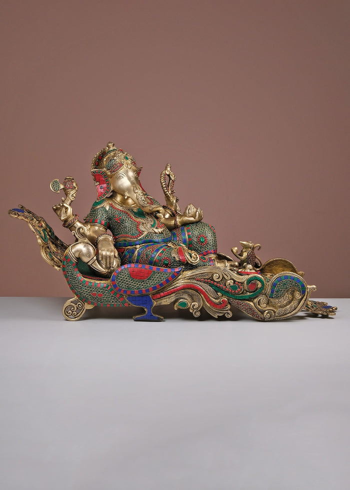 17" Handmade Ganesha Brass Statue with Inlay Work