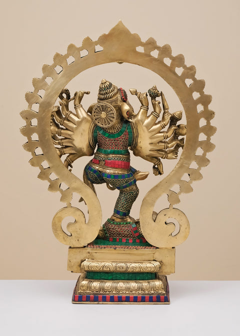 26" Brass Dancing Ganesha With Inlay Work | Handmade