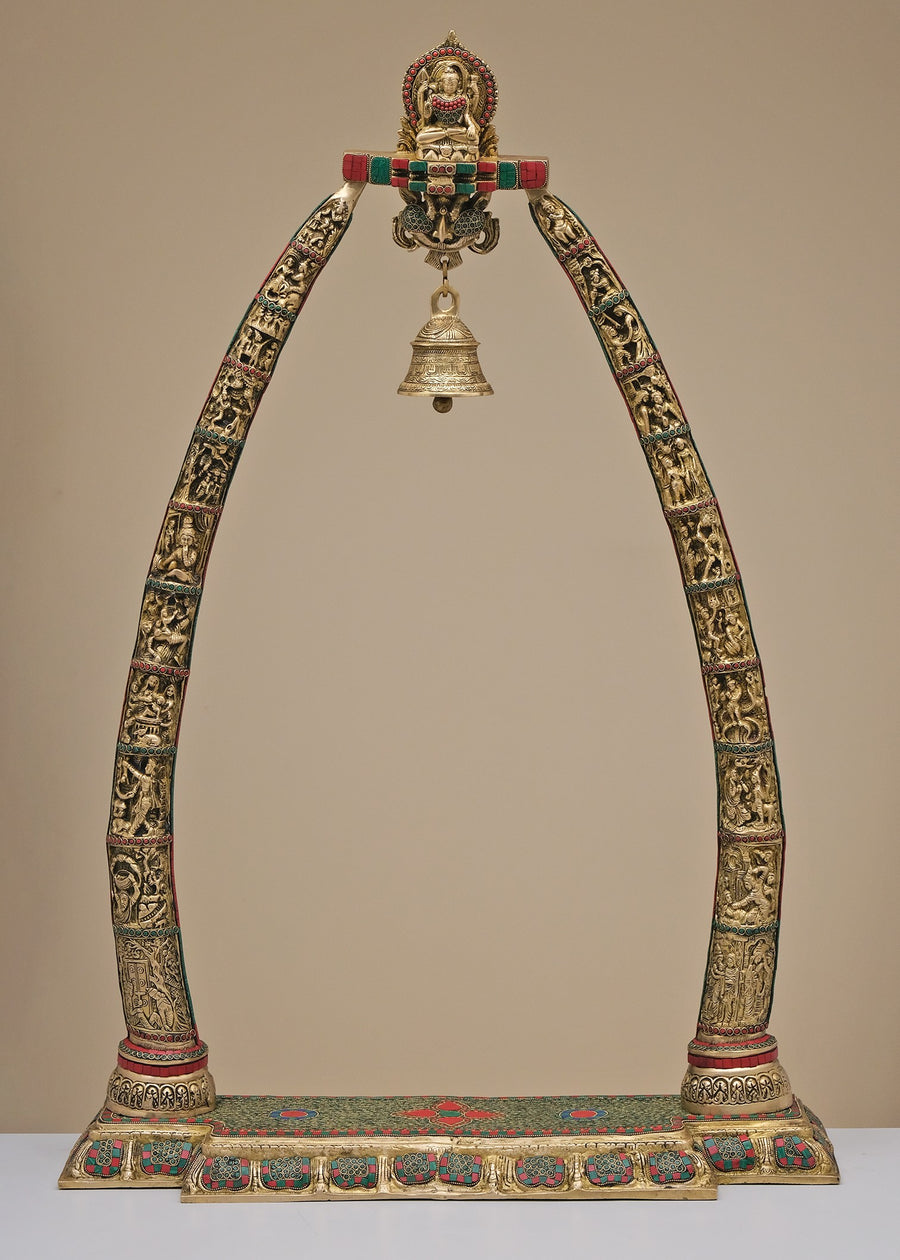 45" Large Brass Tusk Statue with Base Handmade