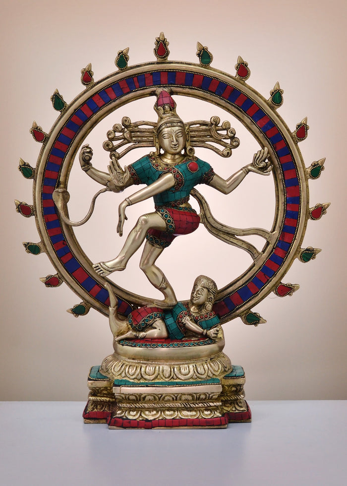 18" Brass Lord Nataraja Statue with Inlay Work Handmade