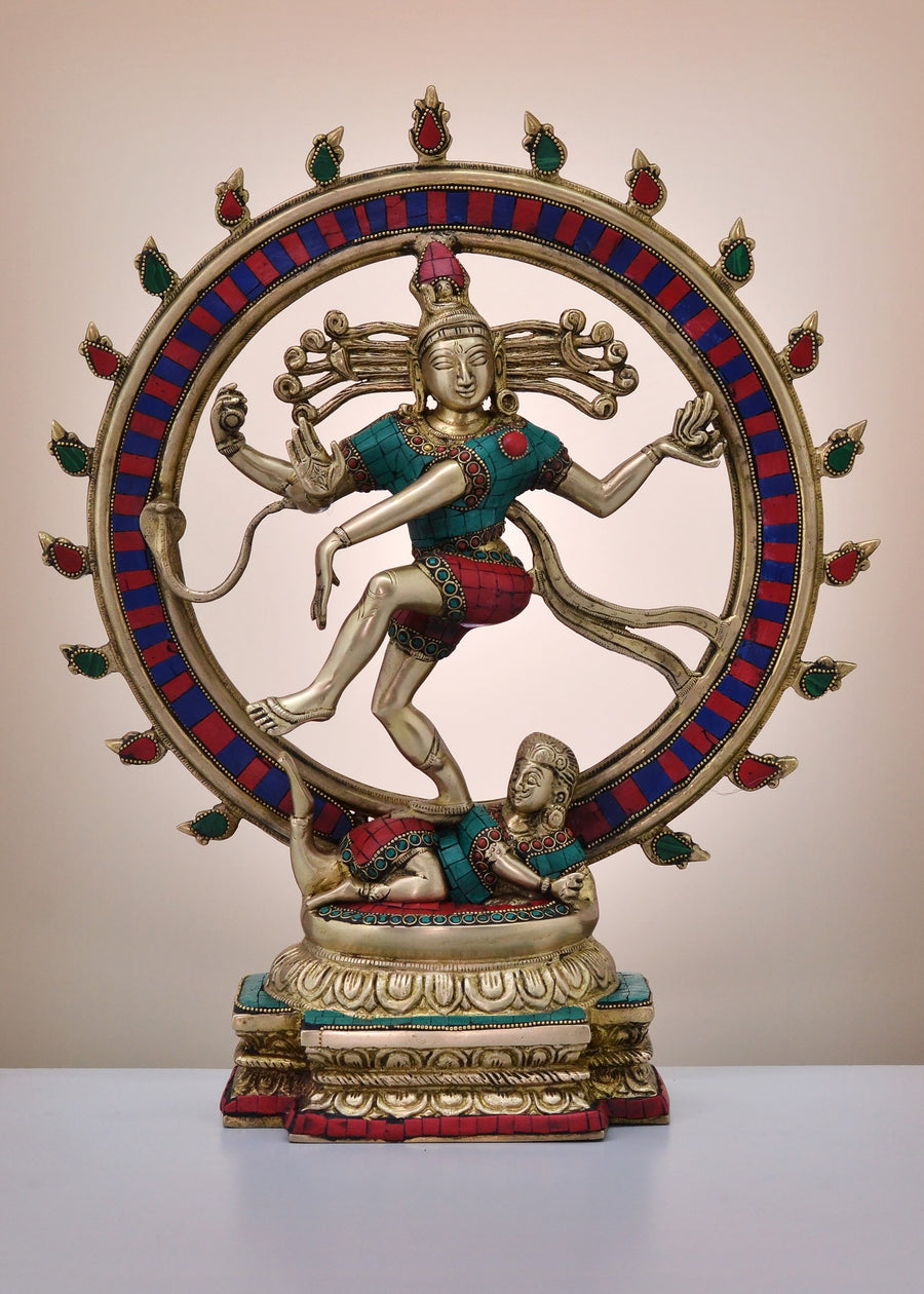 18" Brass Lord Nataraja Statue with Inlay Work Handmade