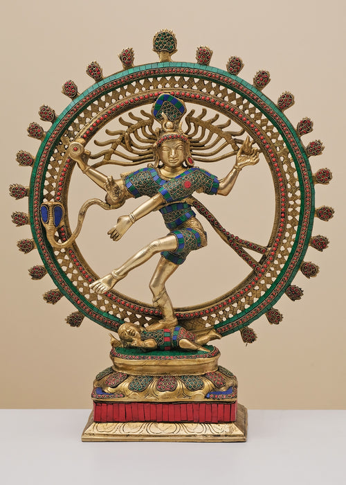 24" Handmade Brass Nataraja Statue with Inlay Work