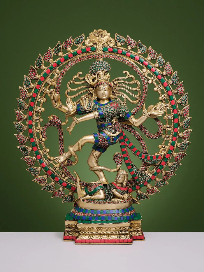 20" Brass Lord Nataraja with Inlay Work | Handmade