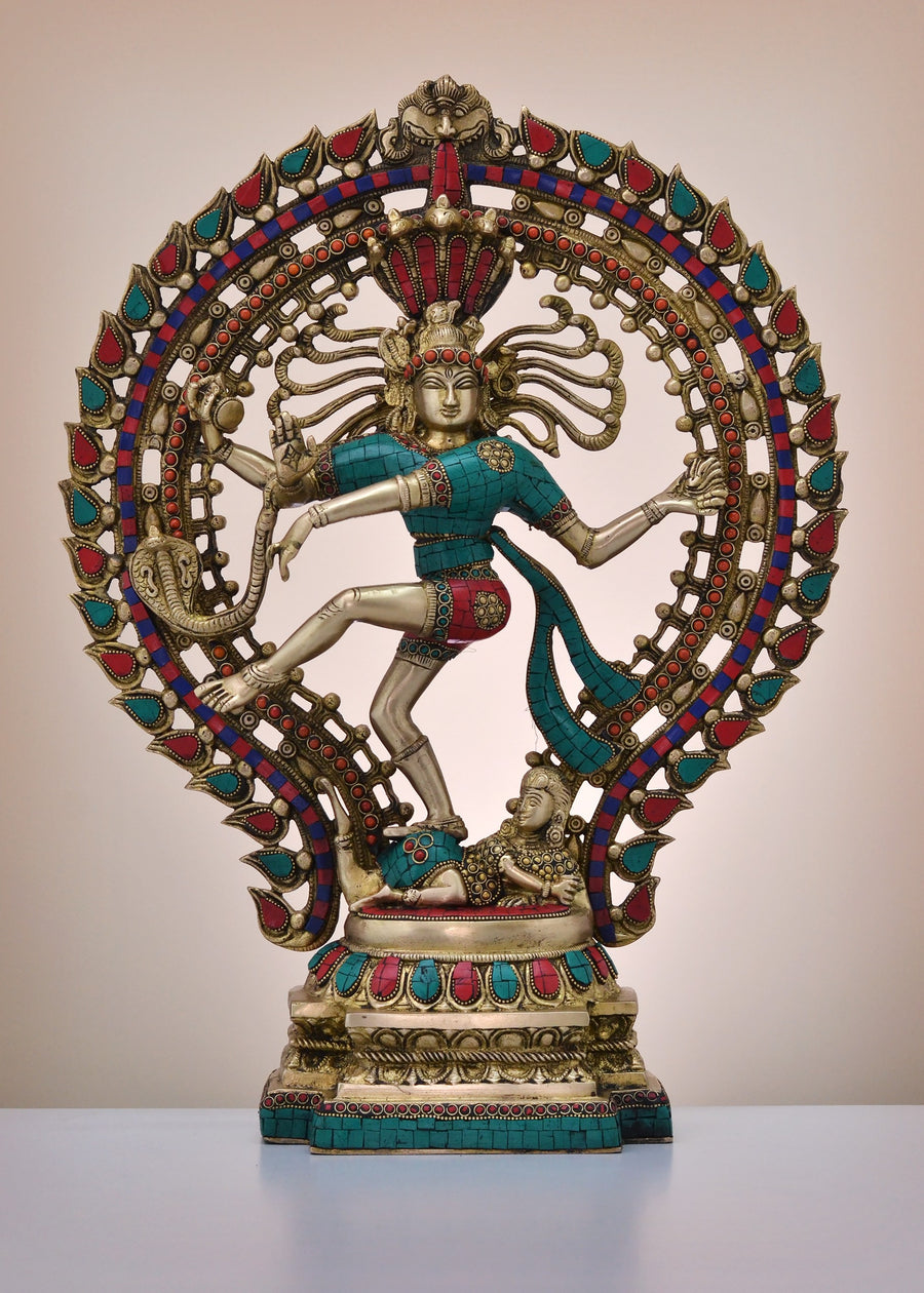 22" Brass Lord Nataraja Statue with Inlay Work Handmade