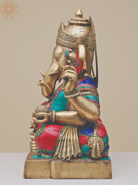 33" Large Brass Lord Ganesha with Inlay Work | Handmade