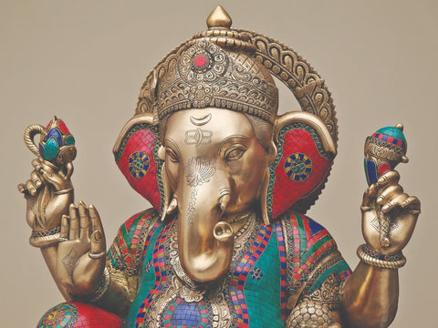 33" Large Brass Lord Ganesha with Inlay Work | Handmade
