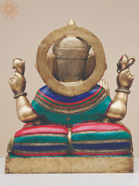 33" Large Brass Lord Ganesha with Inlay Work | Handmade
