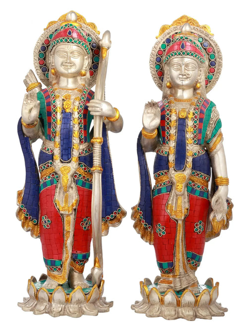 18" Handmade Rama Sita Brass Statue for Home Pooja