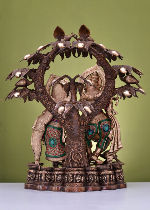 30" Brass Radha Krishna with Inlay Work | Handmade