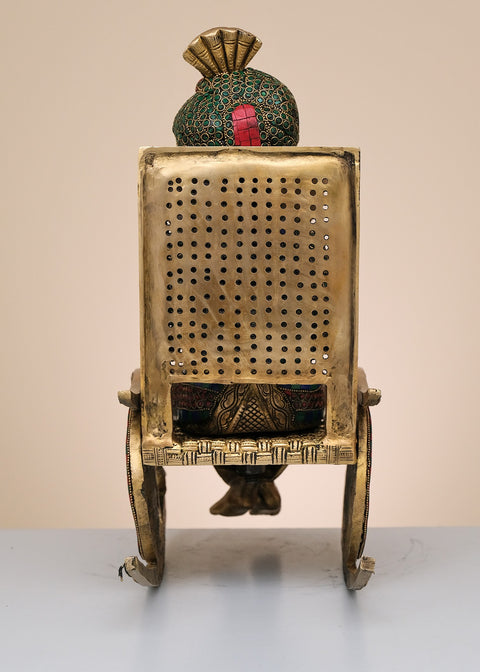 15" Brass Ganesha On Rocking Chair with Inlay Work | Handmade