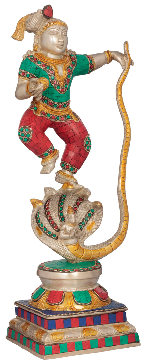 18" Shri Krishna Kaliya Vijaya Lila Brass Statue Handmade