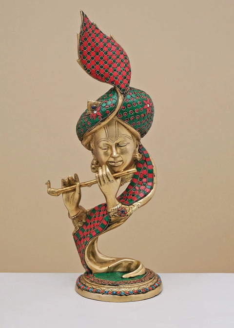20" Brass Modern Krishna with Inlay Work | Handmade