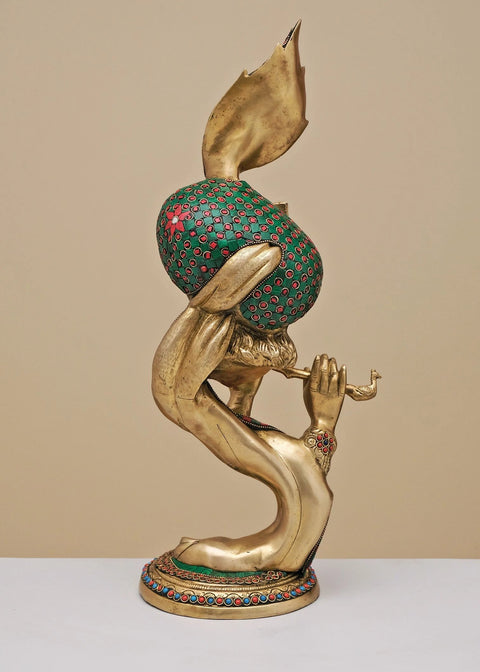 20" Brass Modern Krishna with Inlay Work | Handmade